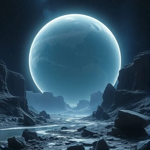 A swirling vortex portal of concentrated energy in deep blues, greens, and purples, framed by jagged alien rocks.